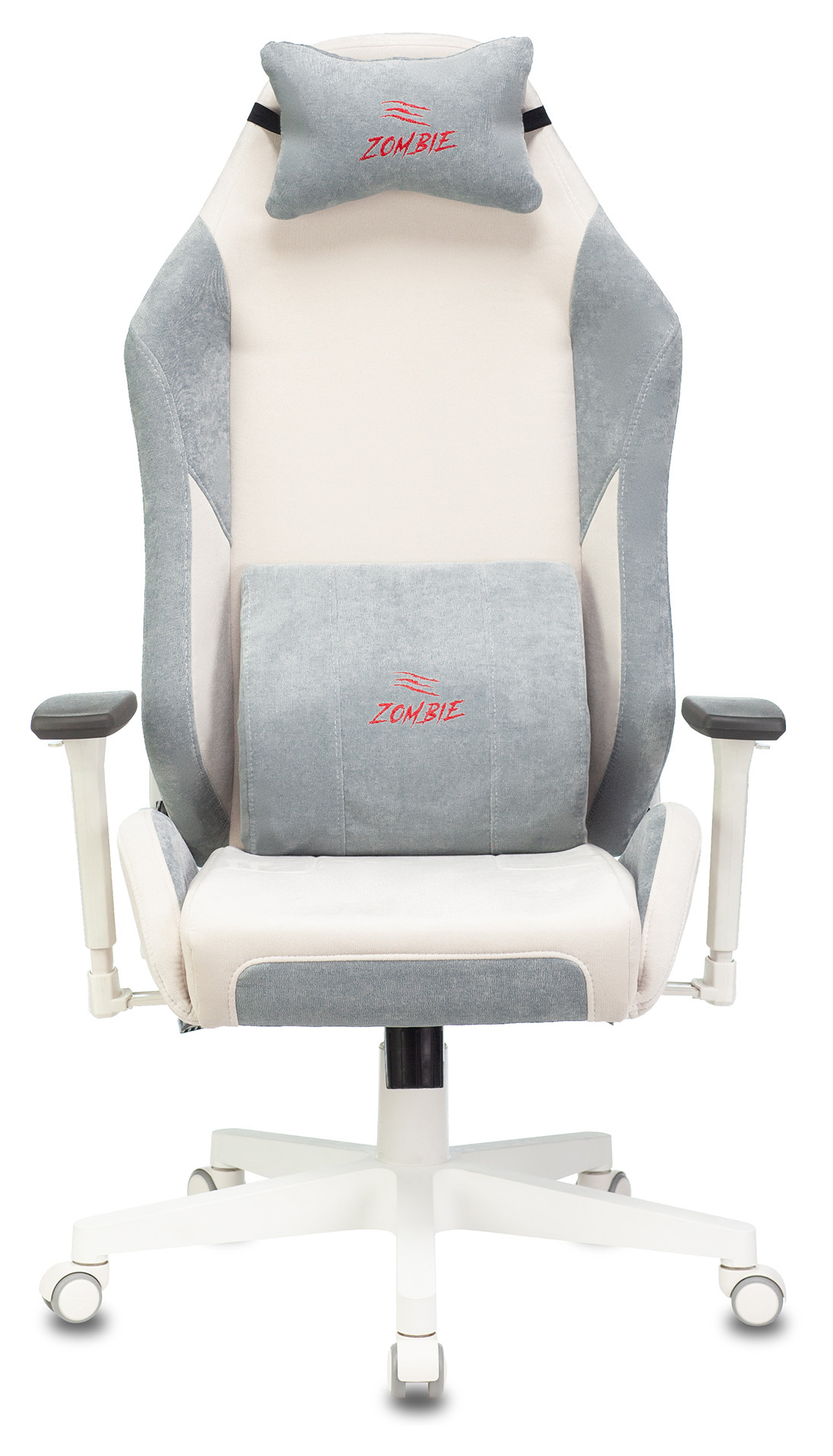 Геймерское кресло Zombie Fabric белый/серо-голубой с подголов., крестовина пластик (белый)