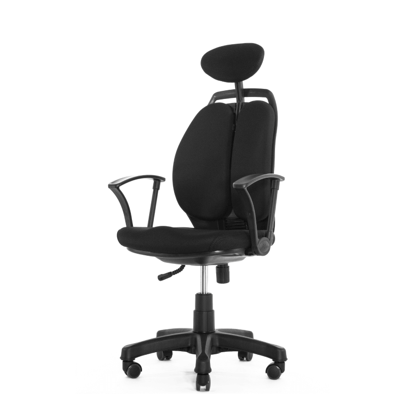 Эргономичное кресло Falto New Trans (поясничный упор, подголовник, двойная динамичная спинка, ткань, чёрный)