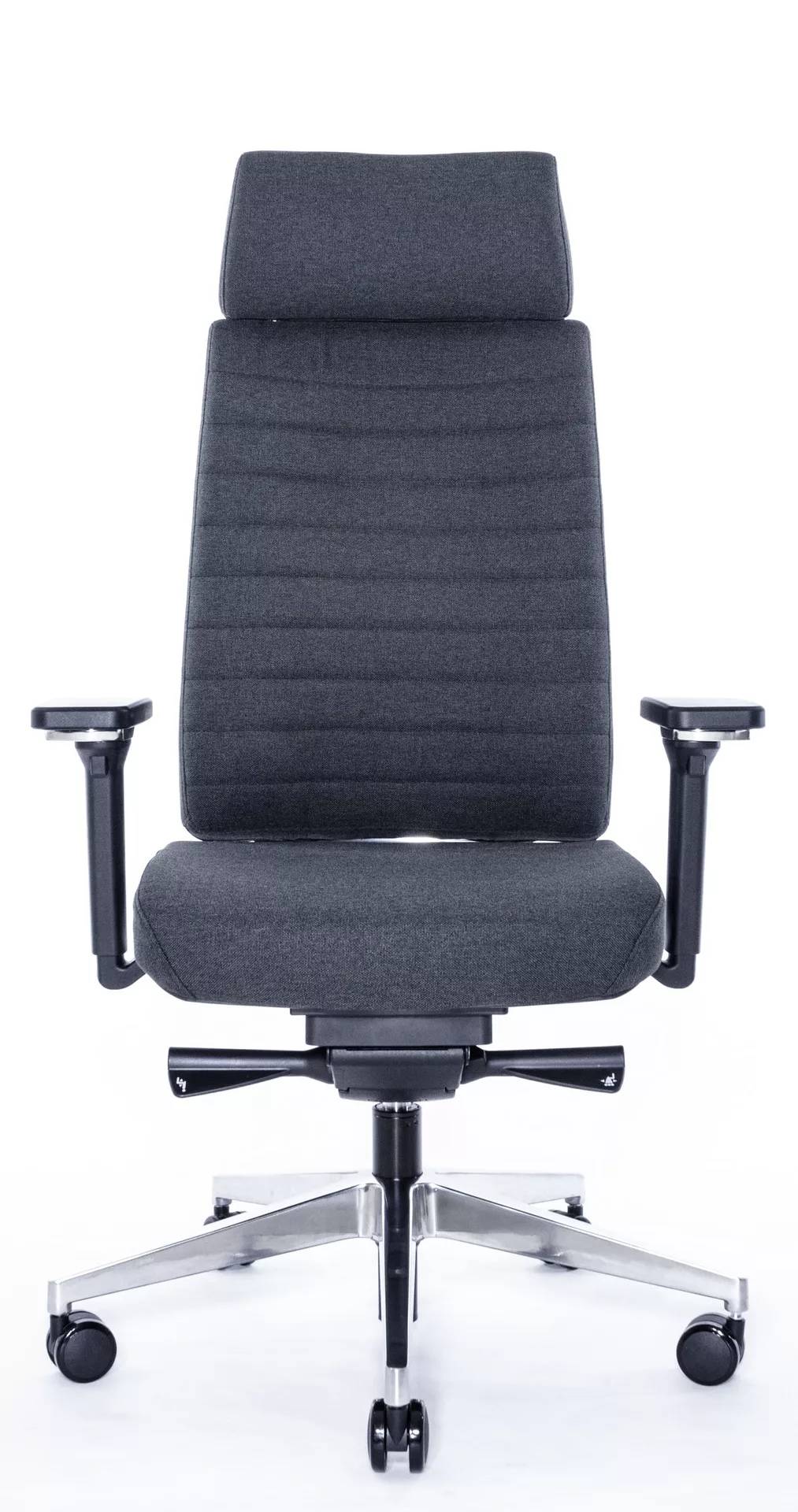 Эргономичное кресло Falto TRONA 1702-18H Medley black 60999 (черный каркас / т. серая ткань / АЛ крестовина)