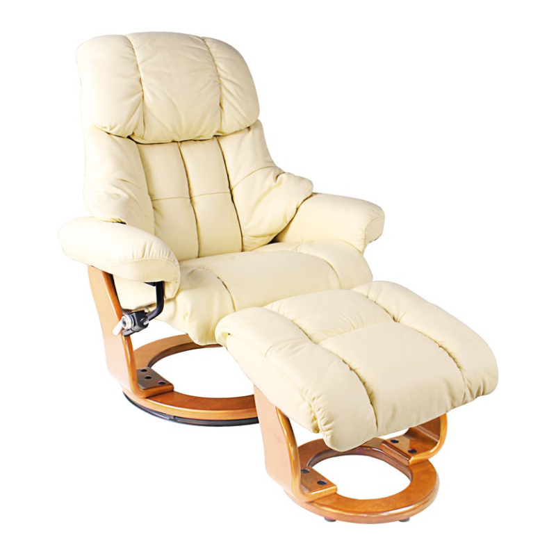 Кресло-реклайнер Relax Lux (оттоманка, натуральная кожа, бежевый)