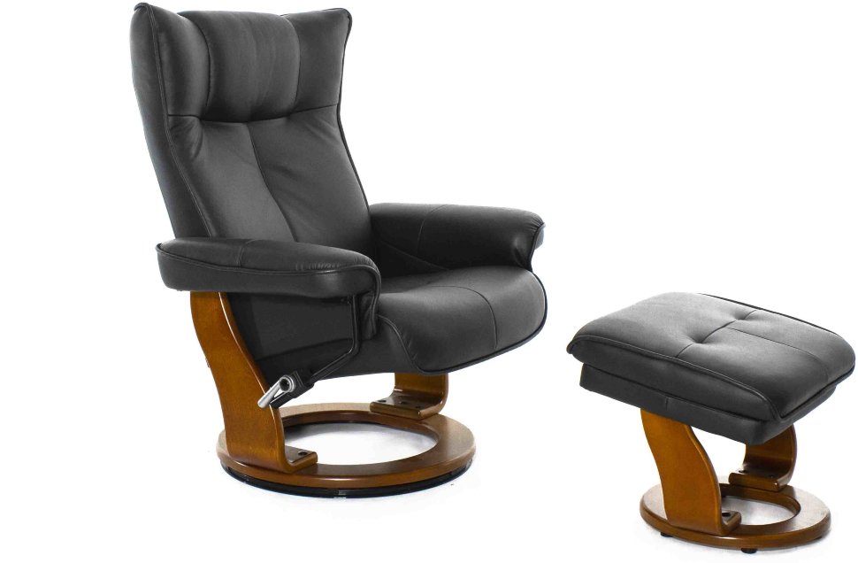 Кресло-реклайнер Relax Mauris 7604W (кожа - черн / дер - св. кор 001 Black / 026 Honey)