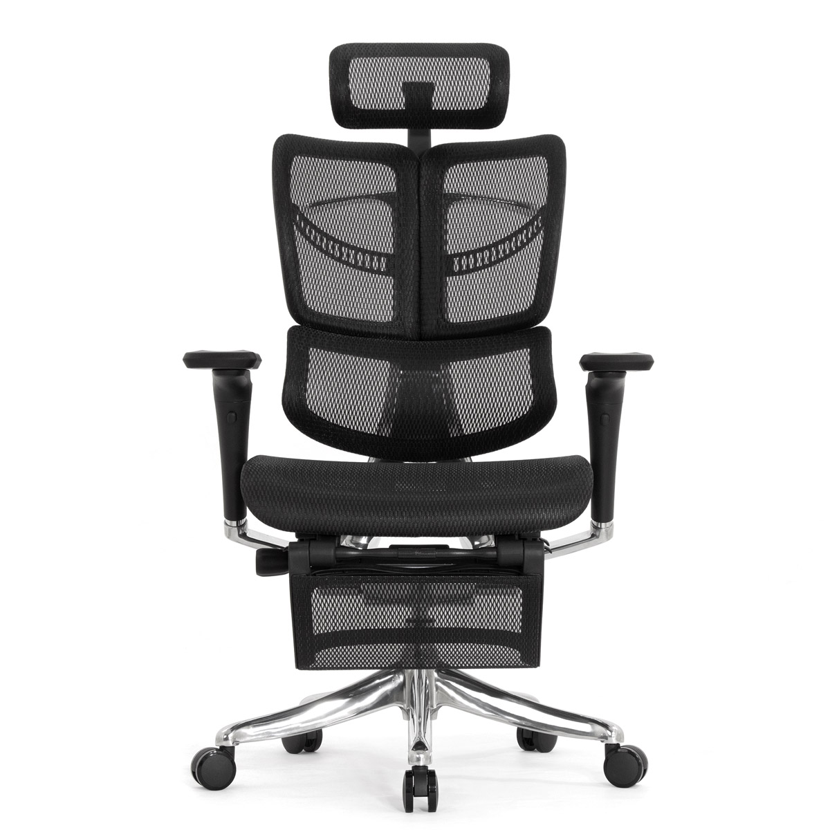 Анатомическое кресло Falto Fly 2 с подножкой (динамичный подголовник, подлокотники 6D (360), сетка, чёрный)