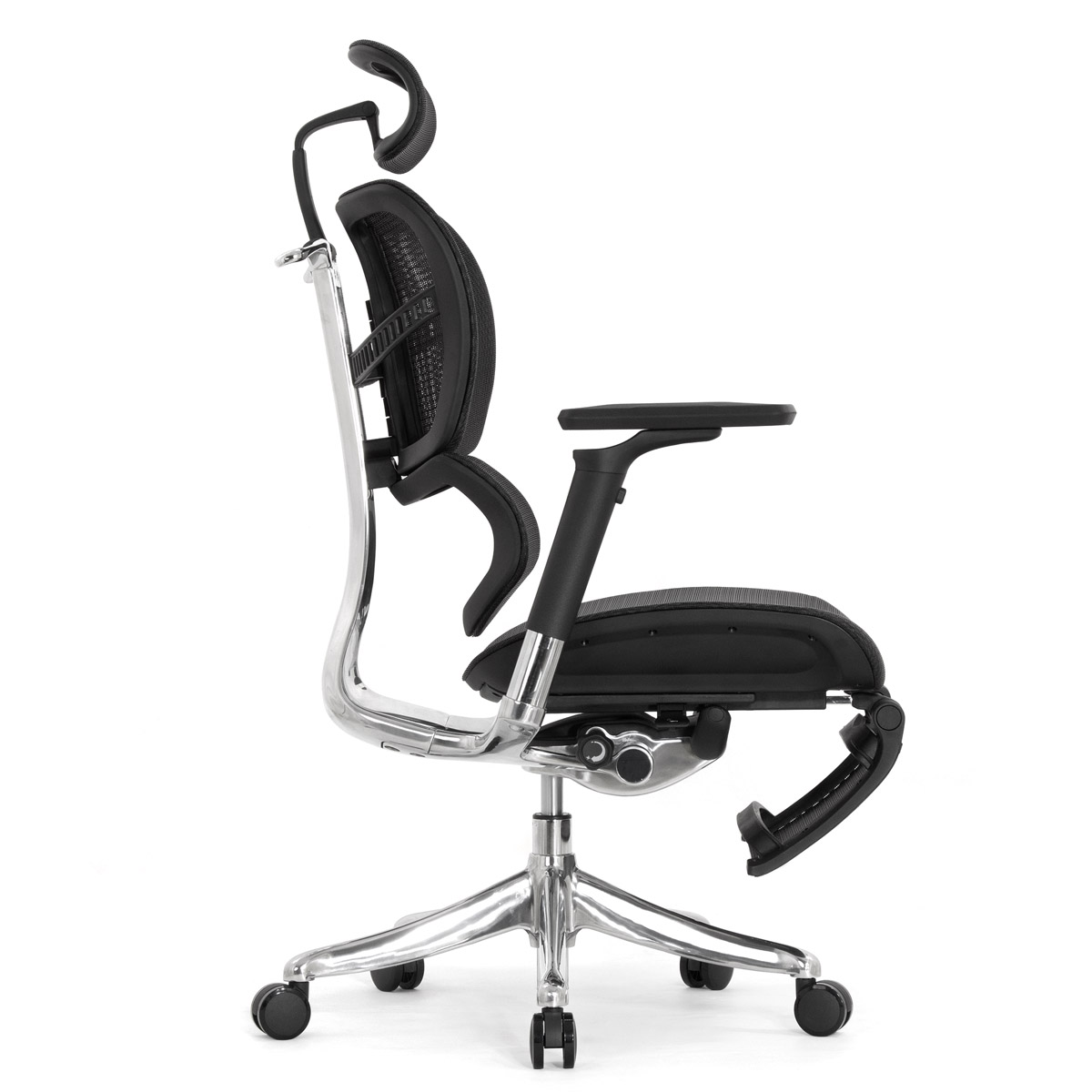 Анатомическое кресло Falto Fly 2 с подножкой (динамичный подголовник, подлокотники 6D (360), сетка, чёрный)