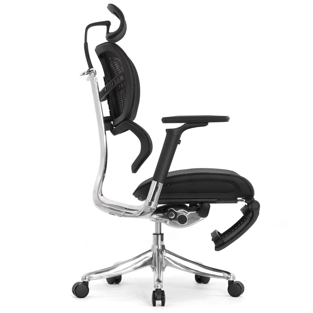 Анатомическое кресло Falto Fly 2 с подножкой (динамичный подголовник, подлокотники 6D (360), сетка, чёрный)