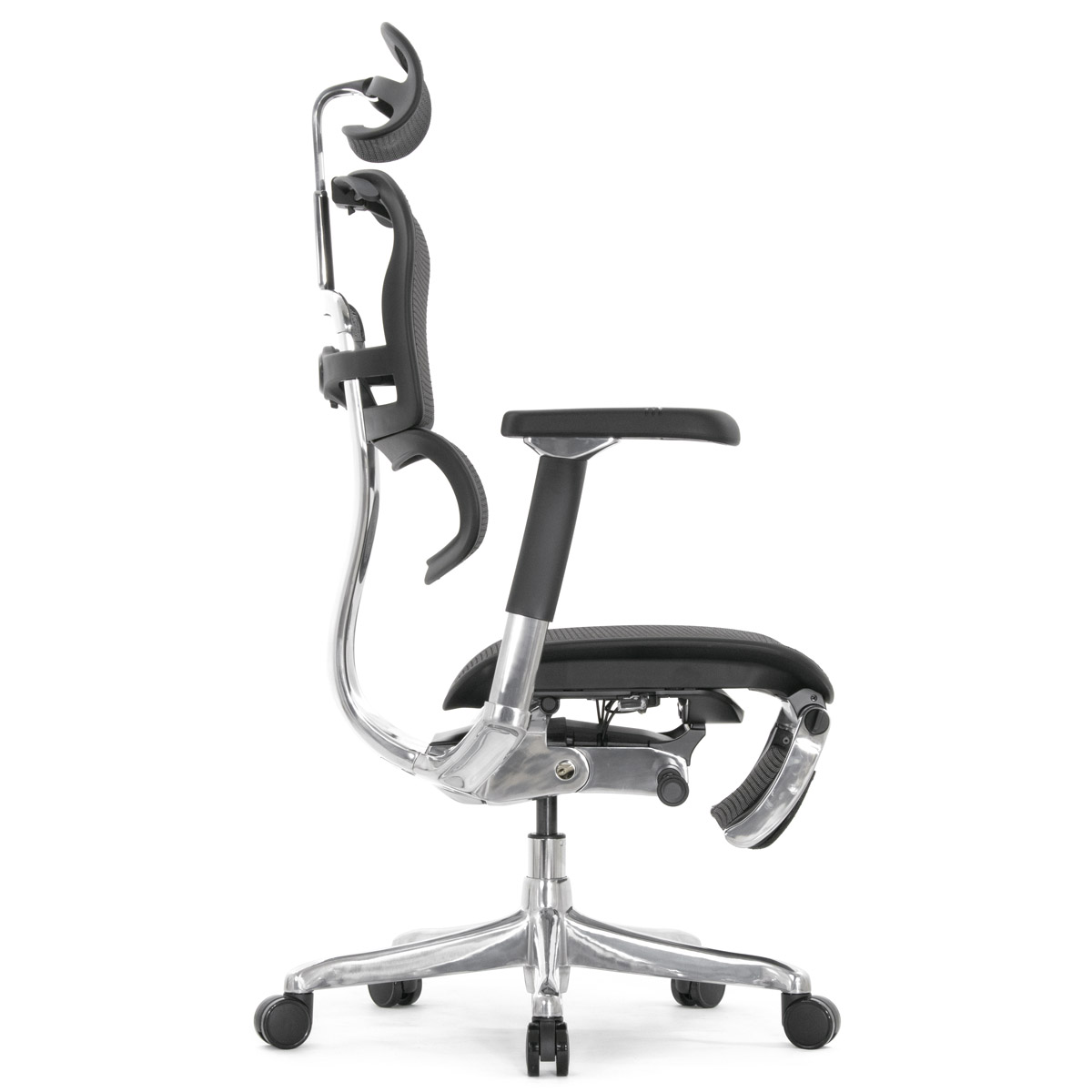 Эргономичное кресло Falto Ergohuman 2 Luxury с подножкой (SmartWork, алюминий, наклон вперёд, сетка, чёрный)