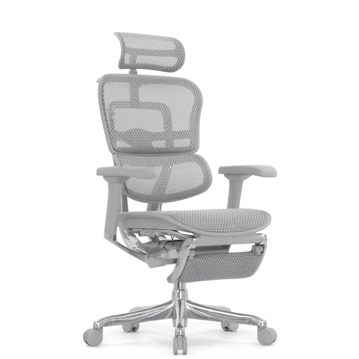 Эргономичное кресло Falto Ergohuman 2 Elite с подножкой (алюминий, наклон вперёд, сетка, серый)