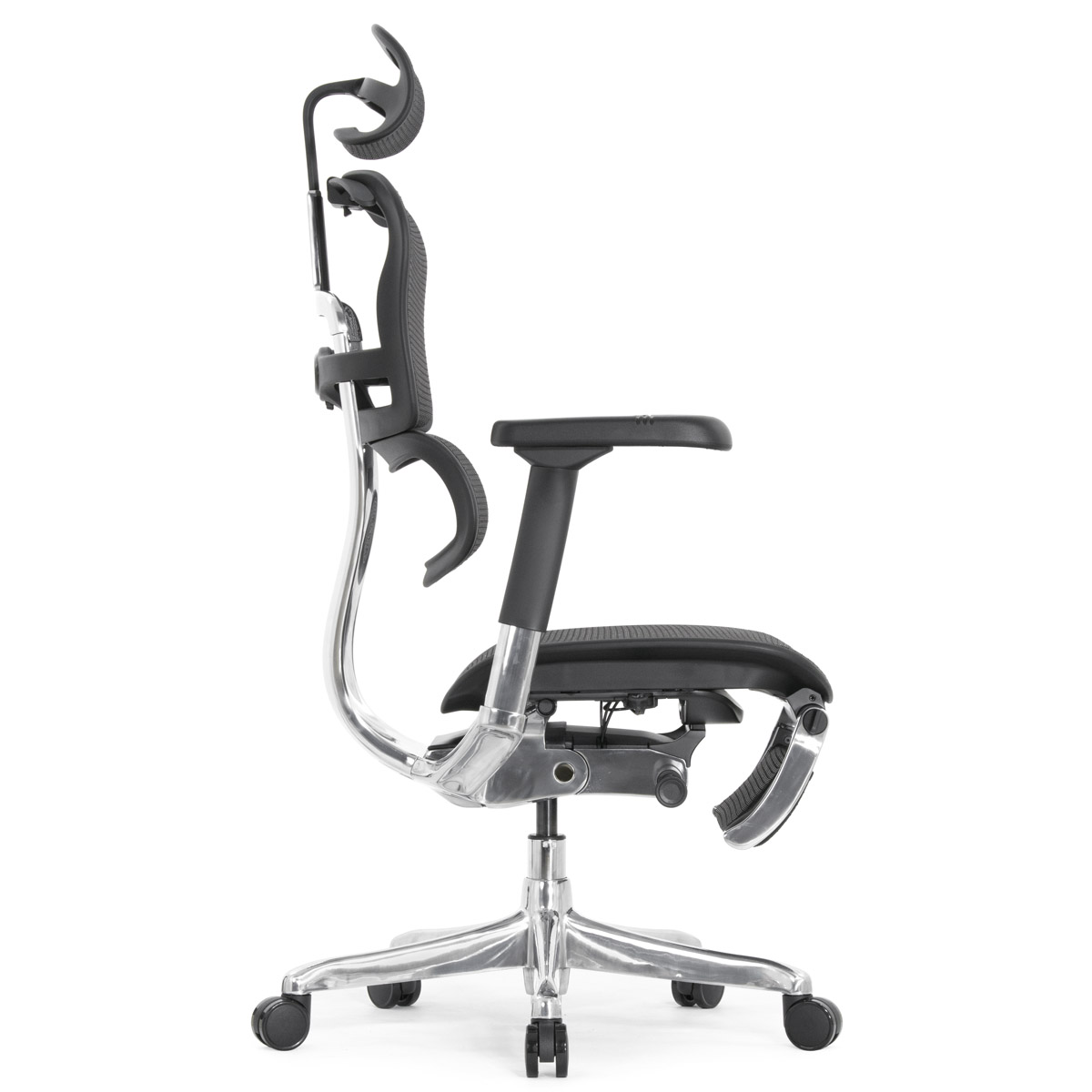 Эргономичное кресло Falto Ergohuman 2 Elite с подножкой (алюминий, наклон вперёд, сетка, чёрный)