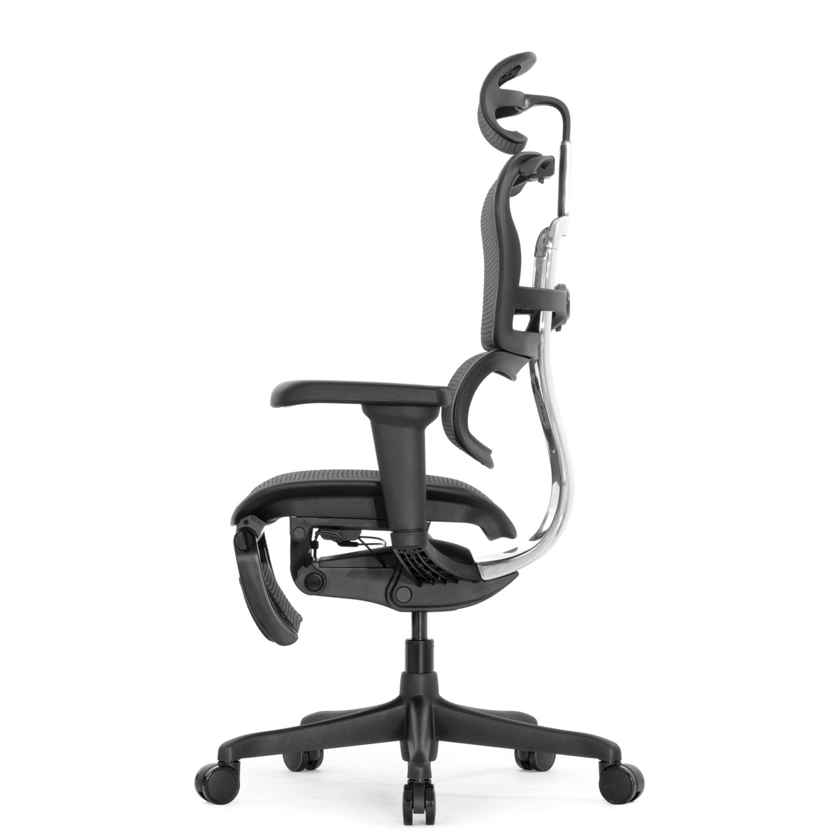 Эргономичное кресло Falto Ergohuman 2 Elite с подножкой (алюминий, наклон вперёд, сетка, чёрный)