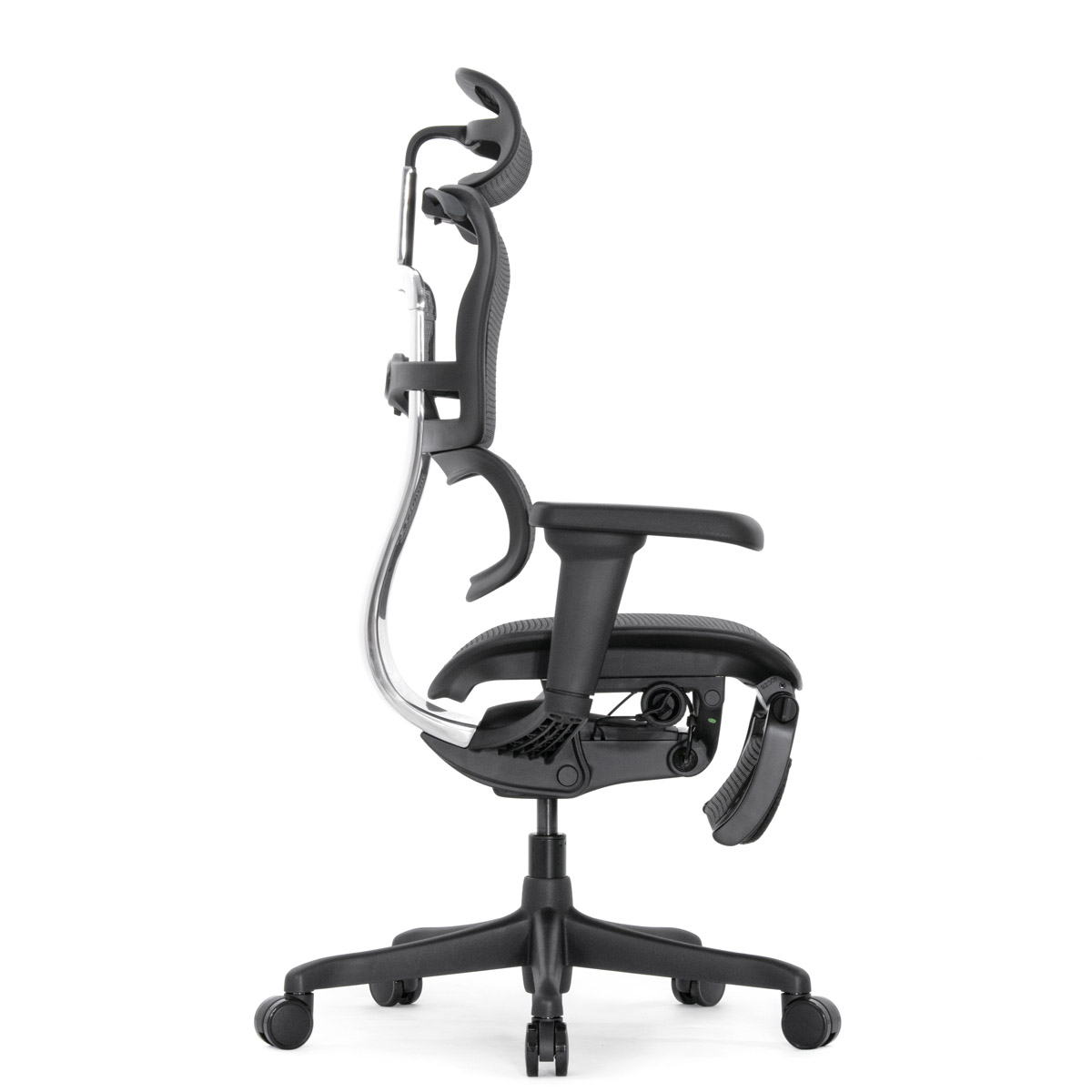 Эргономичное кресло Falto Ergohuman 2 Elite с подножкой (алюминий, наклон вперёд, сетка, чёрный)