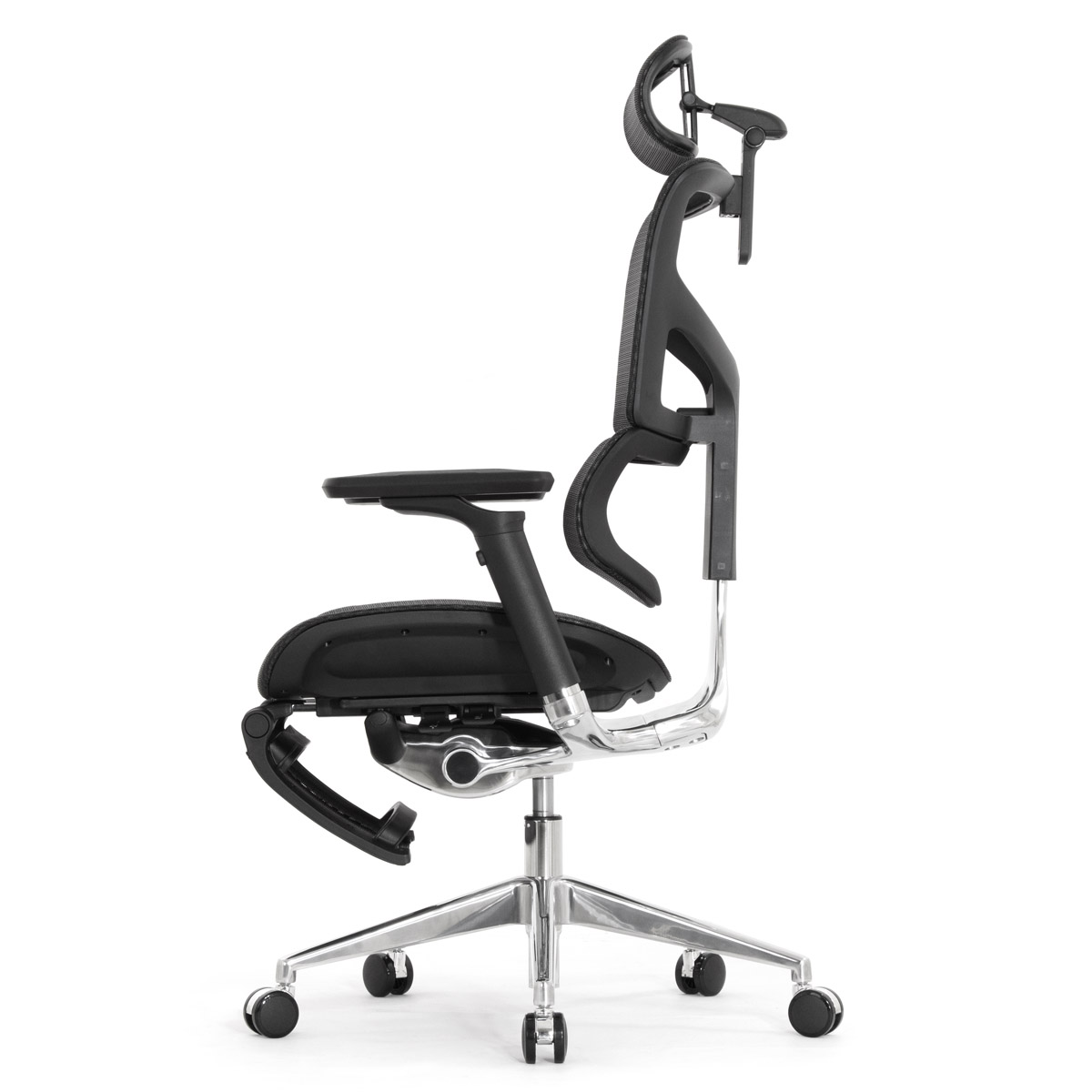 Эргономичное кресло Falto Sail 2 с подножкой (динамичный поясничный упор, подлокотники 6D (360), сетка, чёрный)