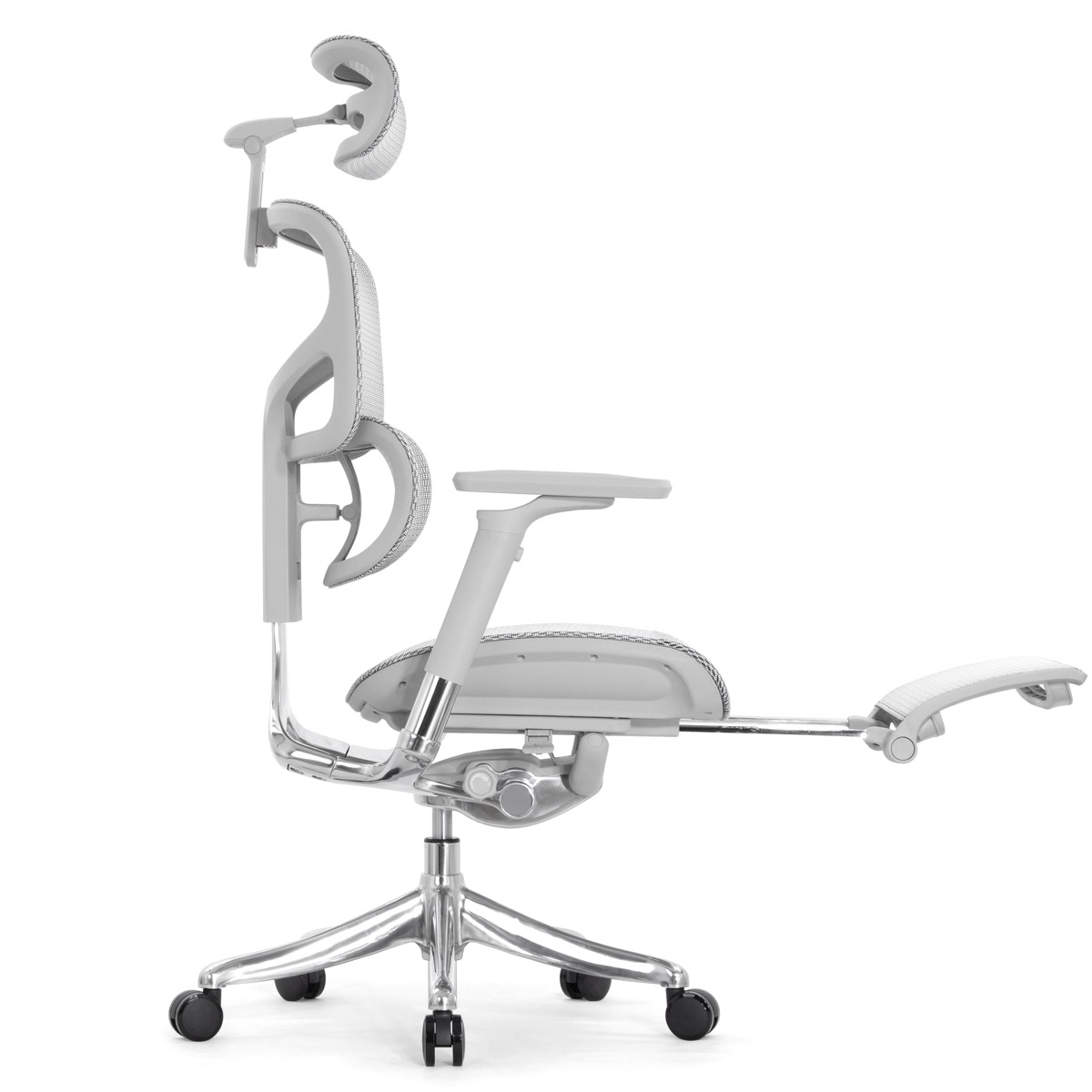 Эргономичное кресло Falto Pro 2 с подножкой (3D поясничный упор, подголовник 4D, каркас серый, белый)